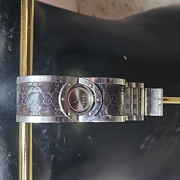 Gucci Watch Reversible Flip Band Silver Brown Bangle Bracelet - Picture 3 of 8